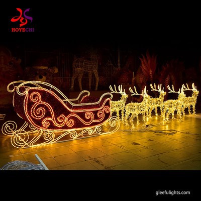 مجسمه نور LED سه بعدی گوزن و گاری تعطیلات برای دکوراسیون فضای باز کریسمس